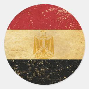 Adesivo Redondo Bandeira do Egito Design Grunge Vintage