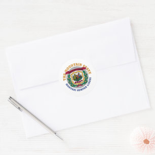 ADESIVO REDONDO BANDEIRA DO ESTADO DAS MONTANHAS DA VIRGÍNIA OCIDE