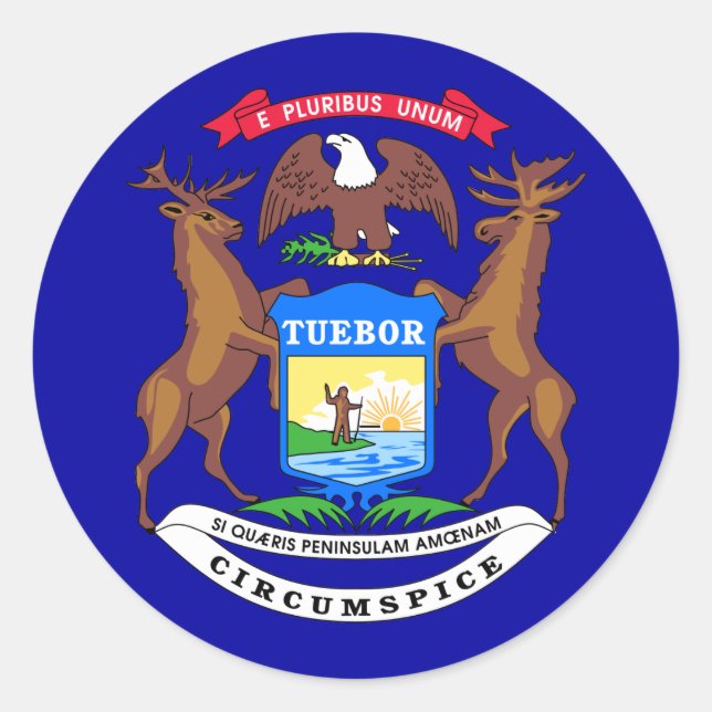 Adesivo Redondo Bandeira do Estado do Michigan (Frente)