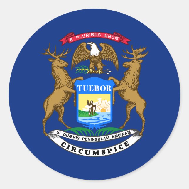 Adesivo Redondo Bandeira do Estado do Michigan (Frente)