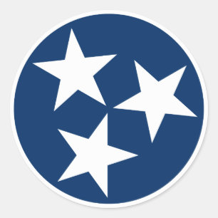 Adesivo Redondo Bandeira do Estado do Tennessee Azul Estrelas Bran