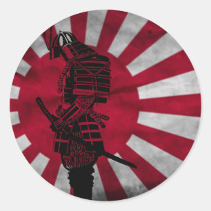 Adesivo Redondo Bandeira do japonês do samurai