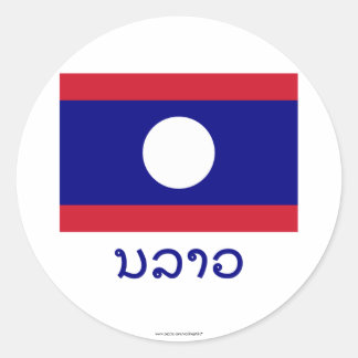 Adesivo Redondo Bandeira do Laos com nome em Laos