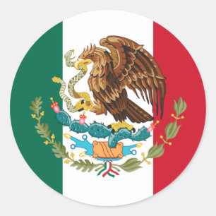 Adesivo Redondo Bandeira do México e Casaco de armas, Bandeira do