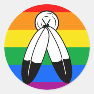 Adesivo Redondo Bandeira do Orgulho LGBTQ+ com Duas Espíritos
