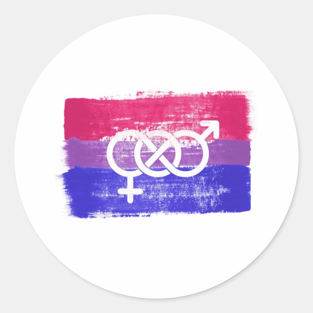 ADESIVO REDONDO BANDEIRA DO ORGULHO SÍMBOLO BISSEXUAL PINTADA (Frente)