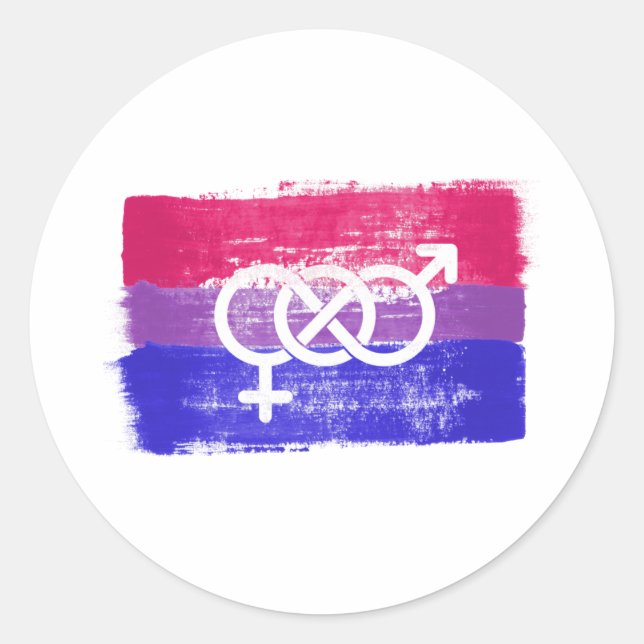 ADESIVO REDONDO BANDEIRA DO ORGULHO SÍMBOLO BISSEXUAL PINTADA (Frente)