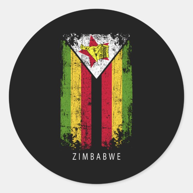 Adesivo Redondo Bandeira do País Zimbabué (Frente)