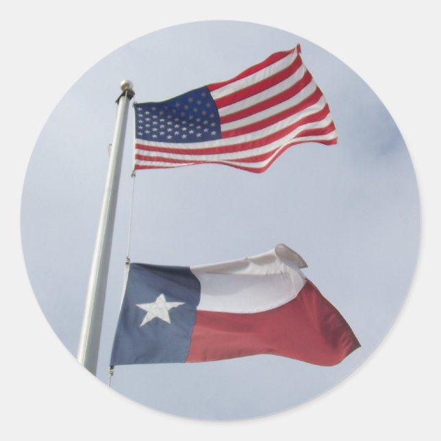 Adesivo Redondo Bandeira do Texas e EUA (Frente)