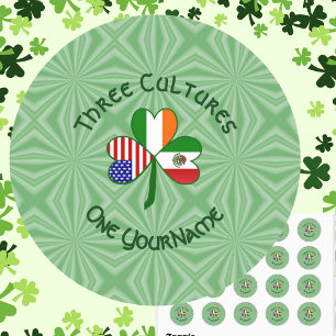 Adesivo Redondo Bandeira do Trevo Irlandês Americano Mexicano
