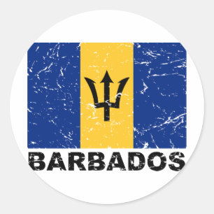 Adesivo Redondo Bandeira do vintage de Barbados