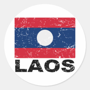 Adesivo Redondo Bandeira do vintage de Laos