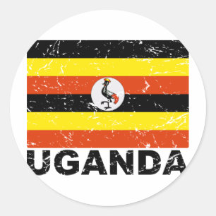 Adesivo Redondo Bandeira do vintage de Uganda