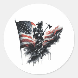 Adesivo Redondo Bandeira dos Estados Unidos. Bombeiro