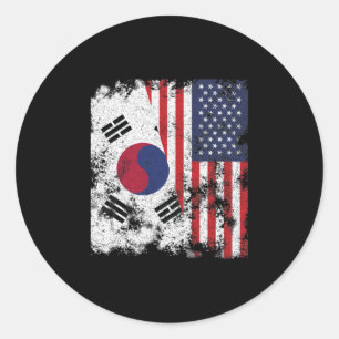 Adesivo Redondo Bandeira dos EUA da Coreia do Sul - meio-americano