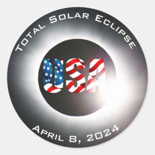 Adesivo Redondo BANDEIRA DOS EUA Eclipse solar total 8 de abril de