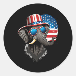 Adesivo Redondo Bandeira dos EUA Elefante 4 de Julho Vote nos Elef