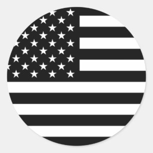Adesivo Redondo Bandeira dos EUA - estêncil preto e branco
