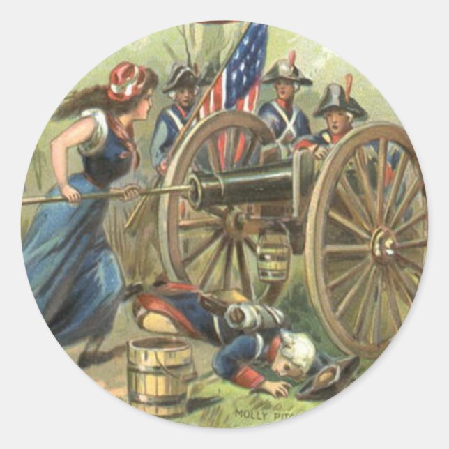 Adesivo Redondo Bandeira dos EUA Molly Pitcher Cannon (Frente)