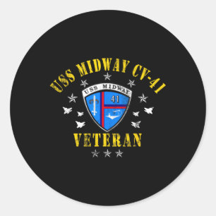 Adesivo Redondo Bandeira dos EUA Veterano do Porta-Aviões Uss Midw
