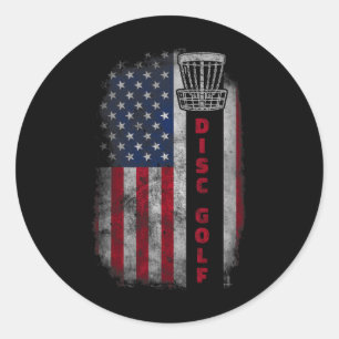 Adesivo Redondo Bandeira dos EUA Vintage Disc Golf Sket Golfista G