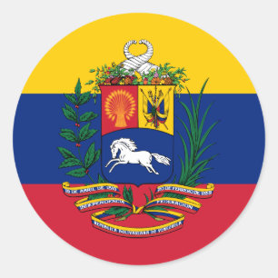 Adesivo Redondo Bandeira e Casaco de armas da Venezuela