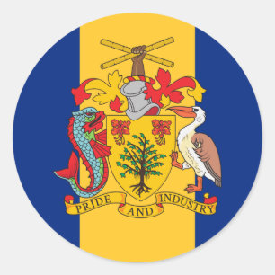Adesivo Redondo Bandeira e Casaco de armas de Barbados
