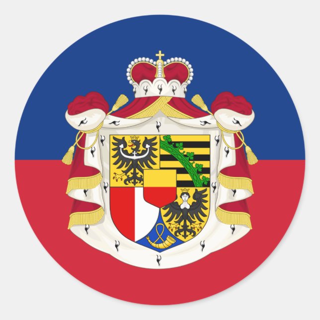 Adesivo Redondo Bandeira e Casaco de armas do Liechtenstein (Frente)