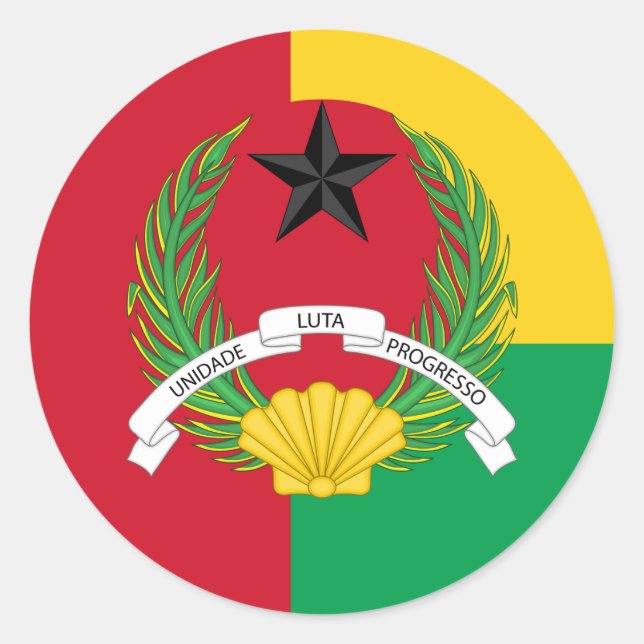Adesivo Redondo Bandeira e emblema guineense, Guiné-Bissau (Frente)