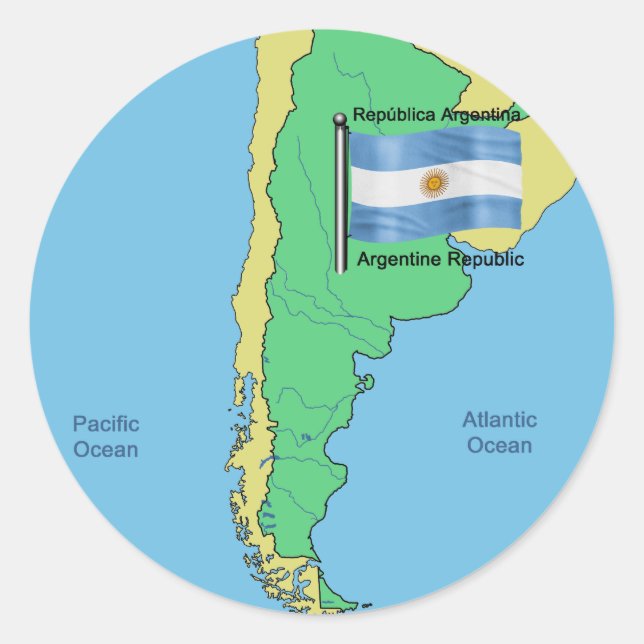 Adesivo Redondo Bandeira e Mapa da Argentina (Frente)