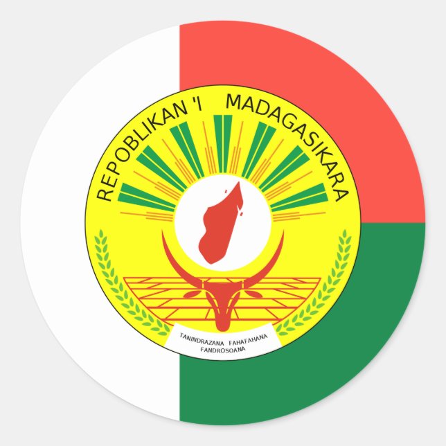 Adesivo Redondo Bandeira e selo malgaxe, Bandeira de Madagascar (Frente)