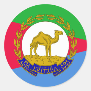 Adesivo Redondo Bandeira eritreia e emblema nacional, bandeira da