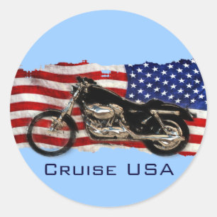 Adesivo Redondo Bandeira, estrelas e faixas dos EUA, motocicleta, 