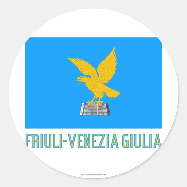 Adesivo Redondo Bandeira Friuli-Venezia Giulia com nome (Frente)