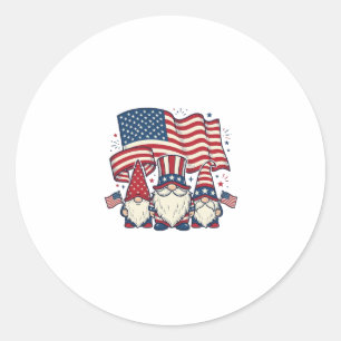 Adesivo Redondo Bandeira Gnome Patriota Desenho de Gravação Vintag