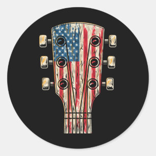 Adesivo Redondo Bandeira Guitarra 4 De Julho Guitarista Eua País M