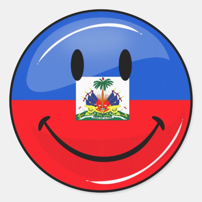 Adesivo Redondo Bandeira Haitiana Smiling Round Glossy (Frente)