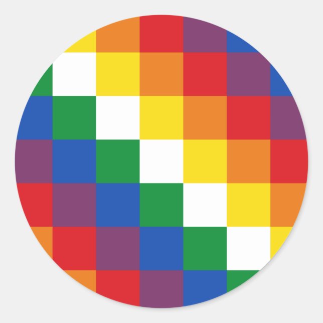 Adesivo Redondo Bandeira Huipala/Wipala. Andean Qulla Suyu. Bolívi (Frente)