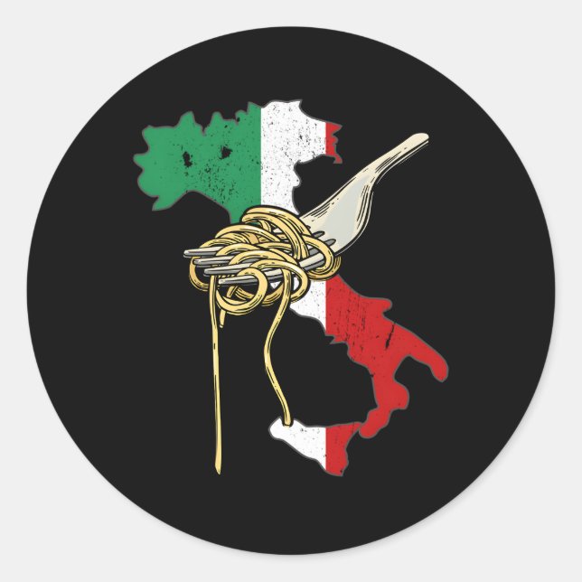 Adesivo Redondo Bandeira Italiana Mapa de Espaghetti Pasta Itália (Frente)