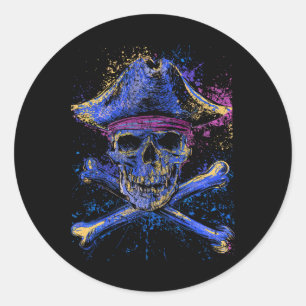 Adesivo Redondo Bandeira Jolly Roger de Caveira de Ossos Cruzados 