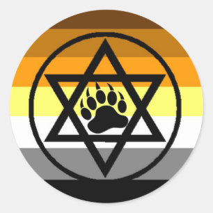 Adesivo Redondo Bandeira judaica do orgulho do urso