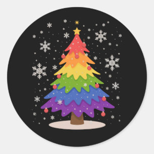 Adesivo Redondo Bandeira LGBT Árvore de Natal Feliz Natal Orgulho