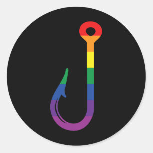 Adesivo Redondo Bandeira Lgbt Gancho de Pesca Angler Gay Orgulho Q