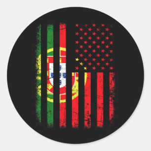Adesivo Redondo Bandeira Luso-Americana Portugal América Orgulho E