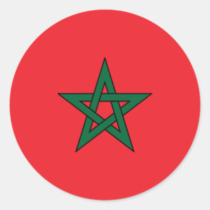 Adesivo Redondo Bandeira Marroquina Vermelha Estrela Verde