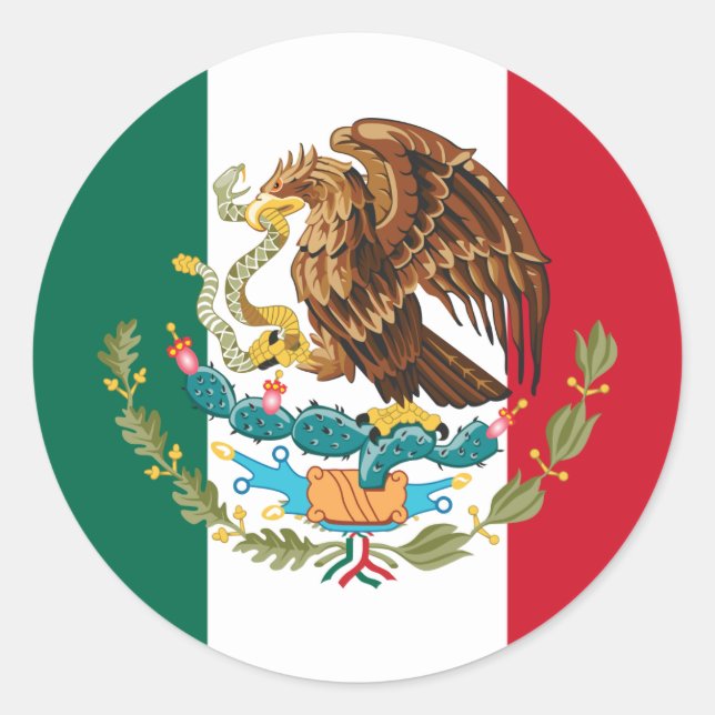 Adesivo Redondo Bandeira mexicana e Casaco de armas, Bandeira do M (Frente)