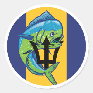 Adesivo Redondo Bandeira Nacional Animal Barbados Mahi-mahi