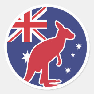 Adesivo Redondo Bandeira Nacional Australiana de Kangaroo, Austrál