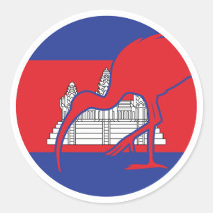 Adesivo Redondo Bandeira Nacional do Cambodja Ibis Cambojana