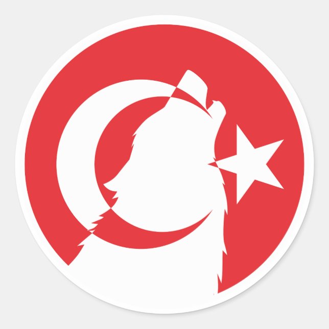 Adesivo Redondo Bandeira Nacional Turca do Lobo Turco (Frente)